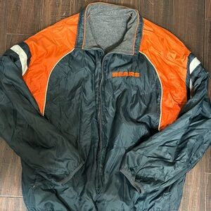 Chicago Bears NFL puffer jacket in black and orange, reversible